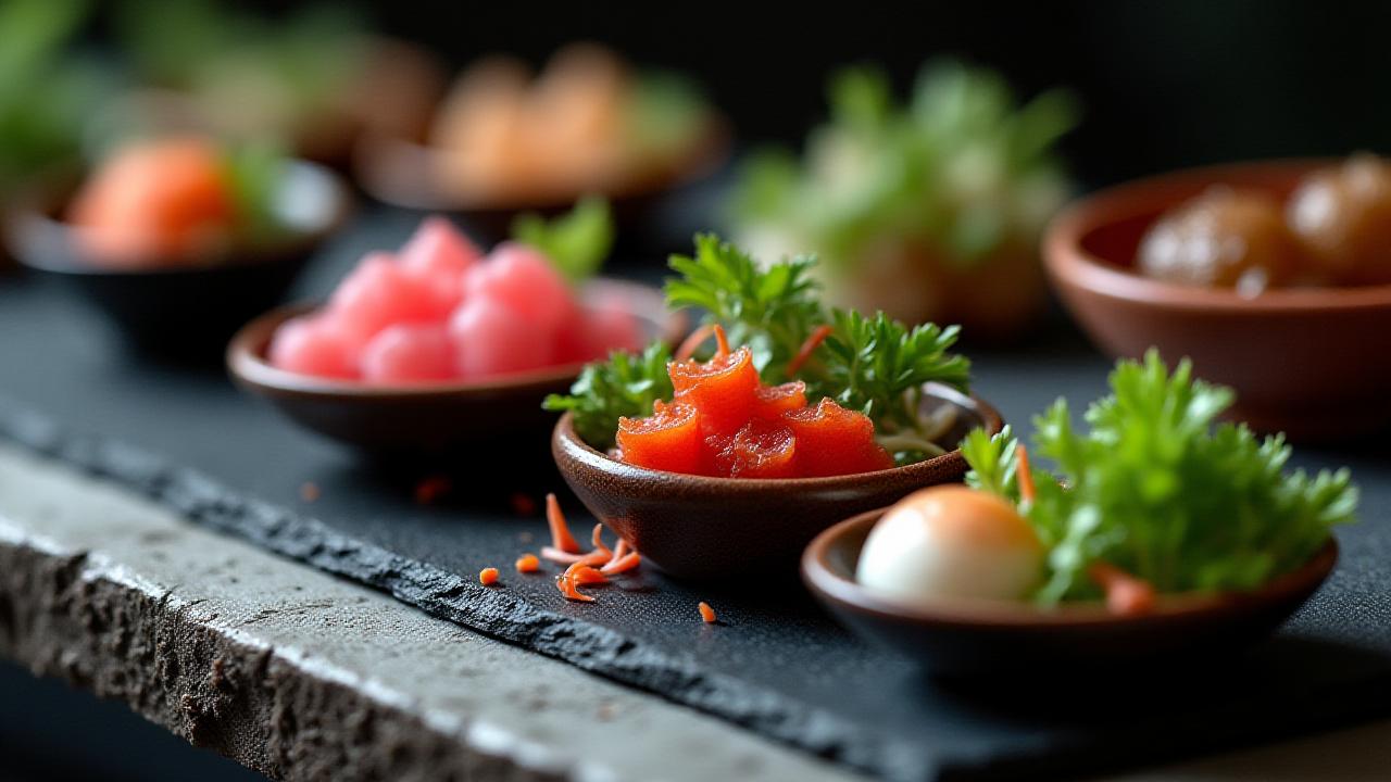 Artistic arrangement of seasonal Kaiseki dishes